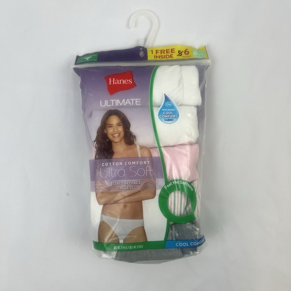 Hanes Bikini Panties Cotton Comfort Ultra Soft (6-pack), 8/ XL